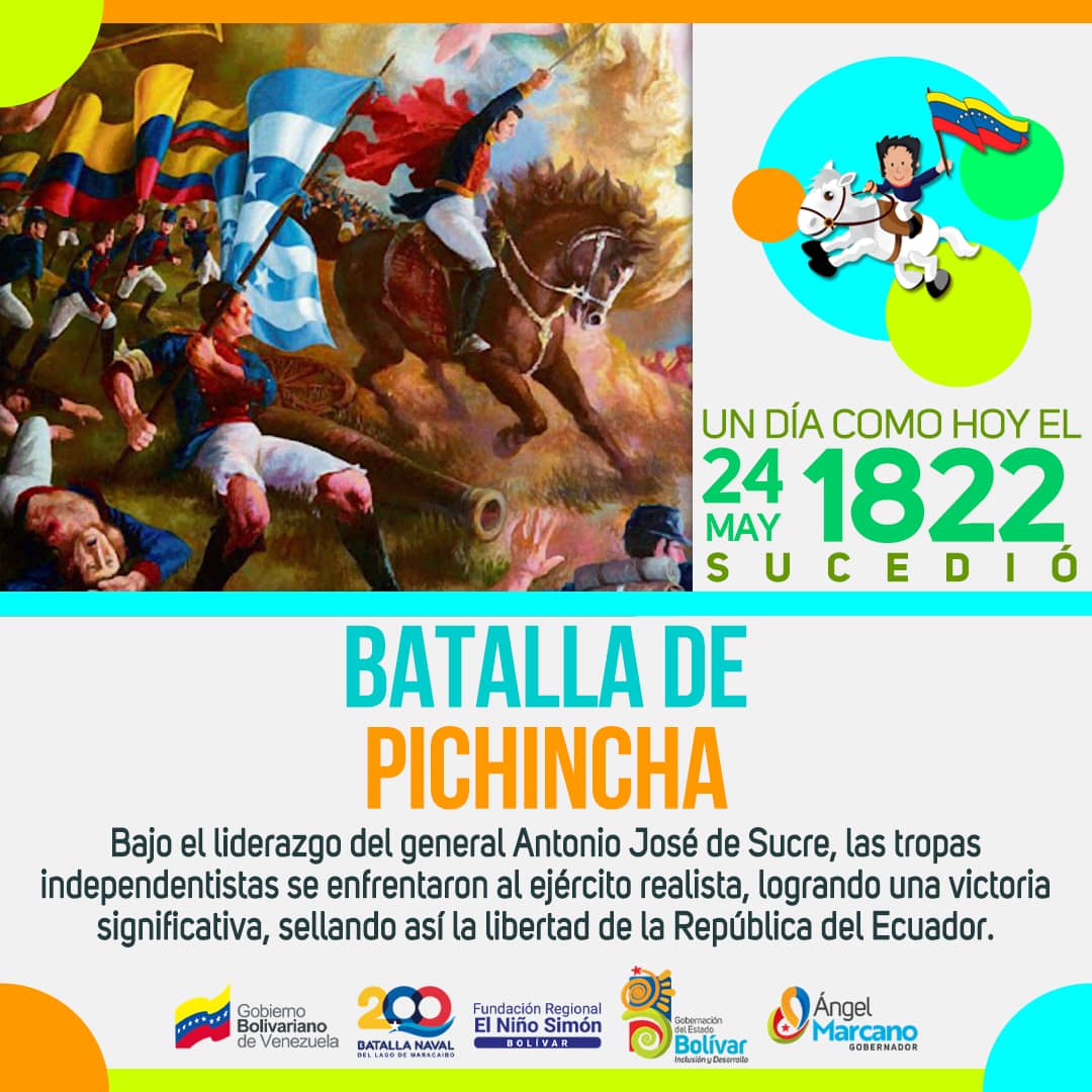 La Batalla de Pichincha fue un enfrentamiento bélico ocurrido #TalDíaComoHoy #24Mayo de 1822, entre el ejército independentista, comandado por el general Antonio José de Sucre y el ejército realista, dirigido por el militar español Melchor Aymerich.
@FNNSimon
@YajairaApsuv