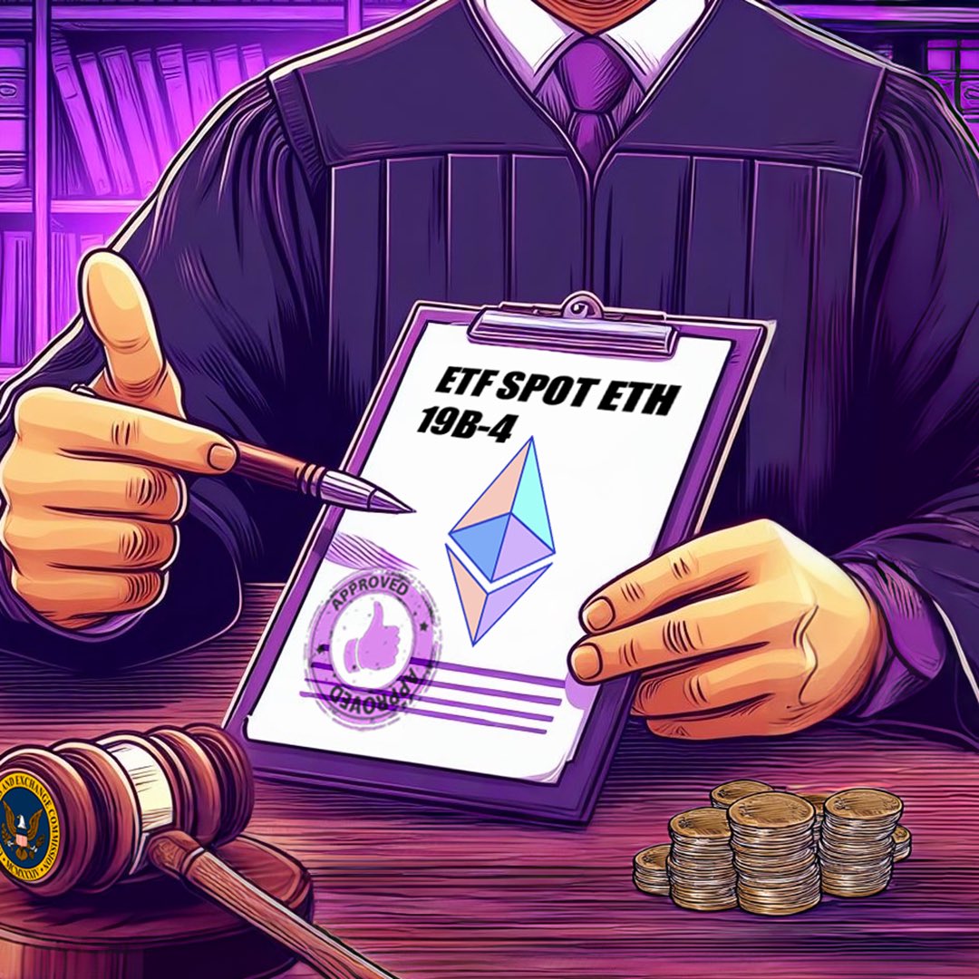 ArmyCripto's tweet image. ETF SPOT ETH ✅

👨🏻‍⚖️La SEC allana el terreno aprobando las solicitudes 19b-4 de todos los ETF SPOT ETH en EEUU, a falta de la aprobación del documento S-1, cuando entonces entrarían a negociar en bolsa, se estima que pueda llevar semanas o meses. 

¿Crees que habrá ETF’s de alguna…