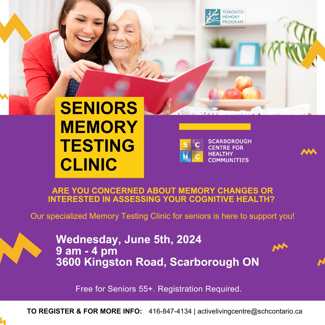 Happening June 5💡Discover cognitive wellness at our specialized memory testing clinic for seniors. Free for seniors 55+. Registration required. Contact 416-847-4234 for more information!

#memorytesting #seniorsevent