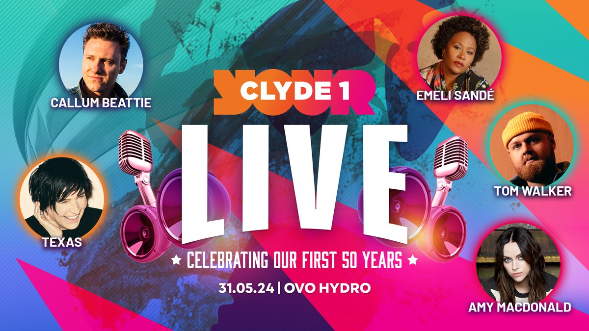 🚨ONE WEEK TO GO! 🚨 Clyde 1 Live is one week today! Last few hundred tickets left. @IamTomWalker @emelisande @callumbeattieuk @Amy__Macdonald & @texastheband Our very own @GBXANTHEMS & @CasCasG will be there too! 📍 @OVOHydro 📅 31.05.24 Buy now! 🎫 bit.ly/Clyde1LIVE2024