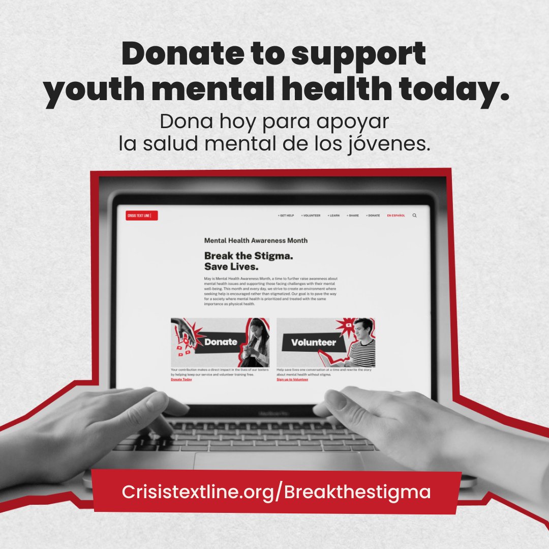 During #MentalHealthAwarenessMonth, take a moment to reach out to your friends and see how they're doing! If you're passionate about mental health and want to #BreakTheStigmaSaveLives, consider making a donation! Discover more below. ❤️ crisistextline.org/breakthestigma