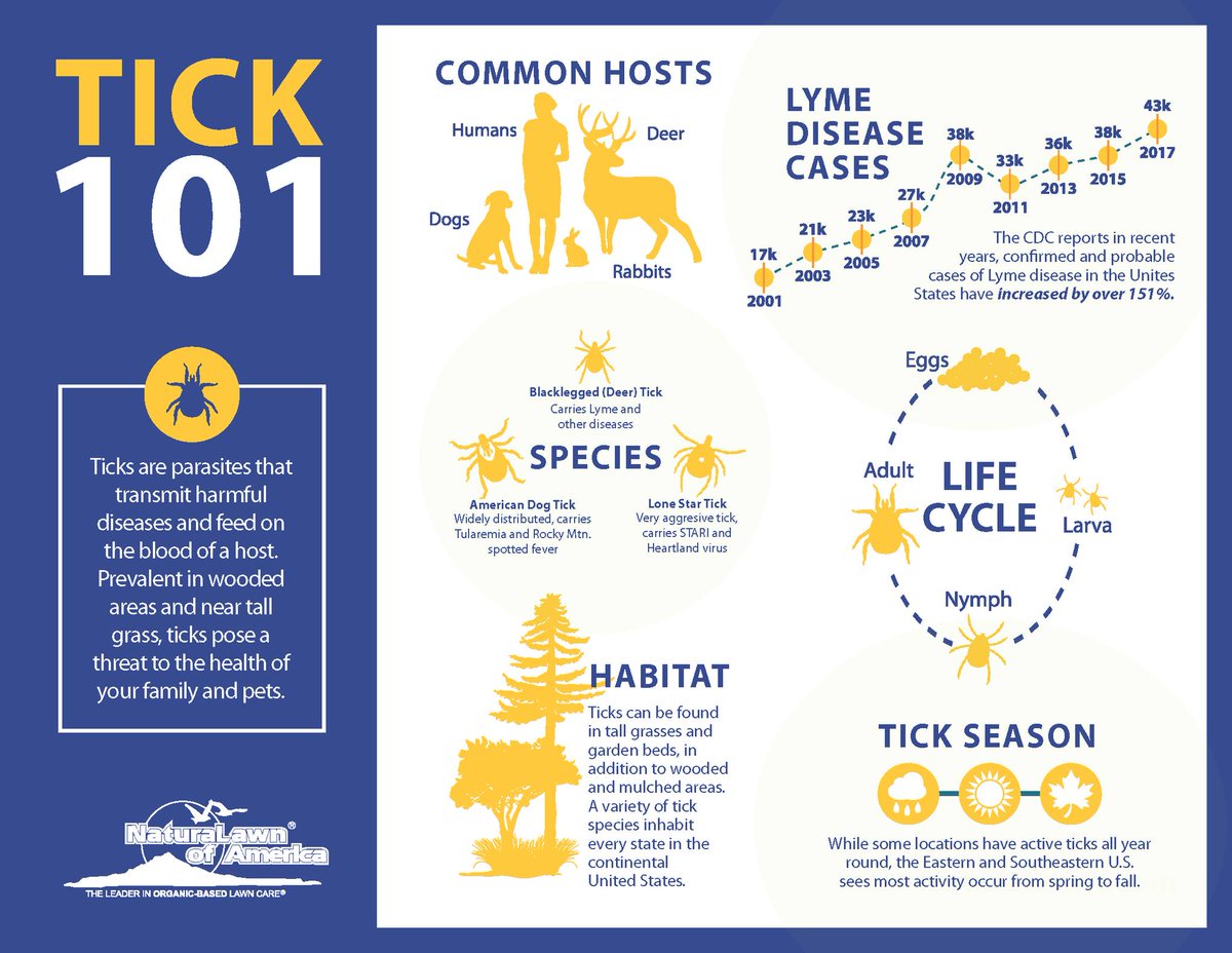 Each year, tens of thousands of Americans are infected with Lyme disease from ticks. By being cautious where ticks live, you can decrease your likelihood of being bitten and contracting an illness. ow.ly/QE9I50Rso8k #NaturaLawn #PetFriendly #FleaAndTick #LymeDisease