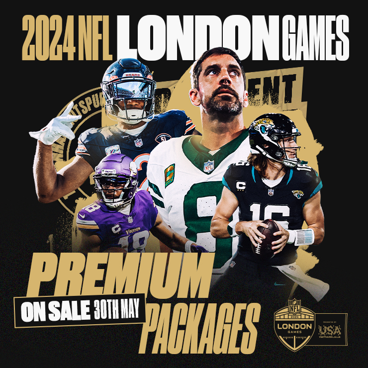 Guarantee your seat at the 2024 NFL London Games 🏉 Premium Packages on sale Thursday 30 May at 12.00pm BST. 🎟️ >> bit.ly/3WDY1FH