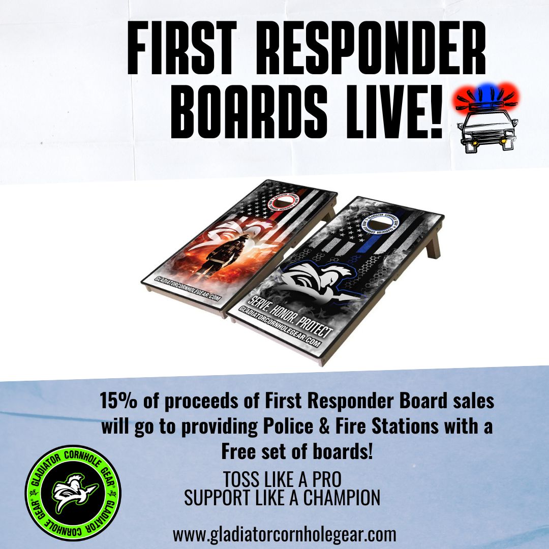 First Responder Boards are live! Toss your support to the heroes in blue &amp;  red! 15% of proceeds will go toward supplying police &amp; fire stations with professional cornhole gear. 

#firstresponder #police #firefighters #cornholeboards #procornhole #cornhole #supporthometownheroes