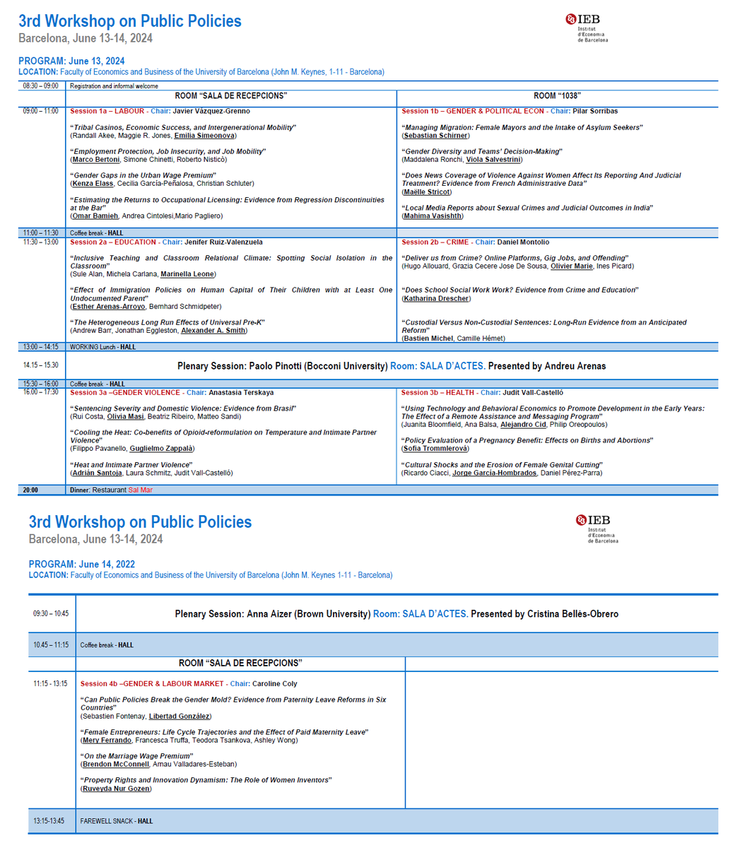 Daniel Montolio (@d_mont_) on Twitter photo Amazing line up for the 3rd Worshop on Public Policies to be held at <a href="/FundacioIEB/">IEB</a> (<a href="/ubeconomics/">UB School of Economics</a>) June 13-14. Looking forward hearing all presenters and the two amazing keynote speakers!! Amazing line up for the 3rd Worshop on Public Policies to be held at <a href="/FundacioIEB/">IEB</a> (<a href="/ubeconomics/">UB School of Economics</a>) June 13-14. Looking forward hearing all presenters and the two amazing keynote speakers!!