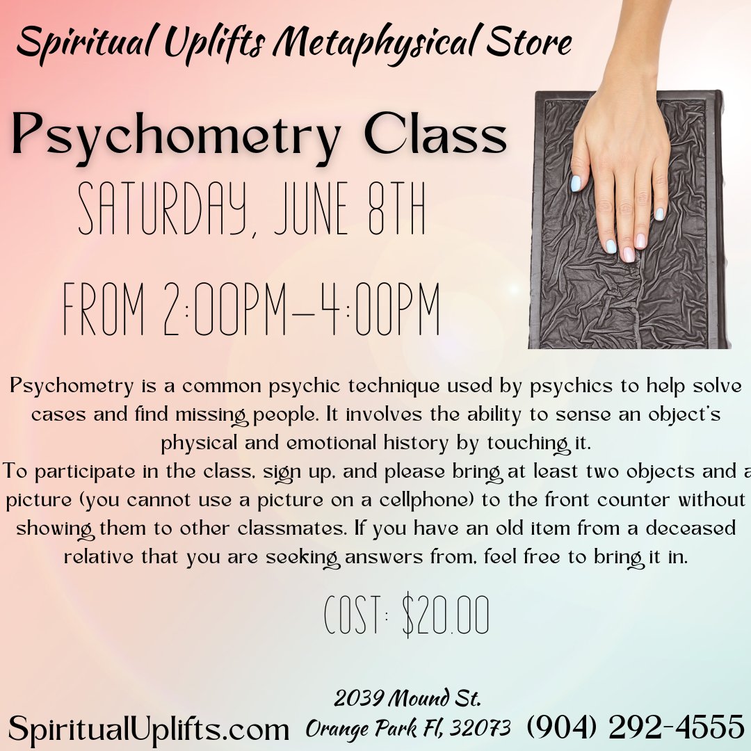 Sign up now for next month's 'Psychometry Class,' where we will explore the art of psychometry and tap into your intuitive abilities. #psychometry #metaphysical #metaphysicalstore #spiritual #spirituality #healing