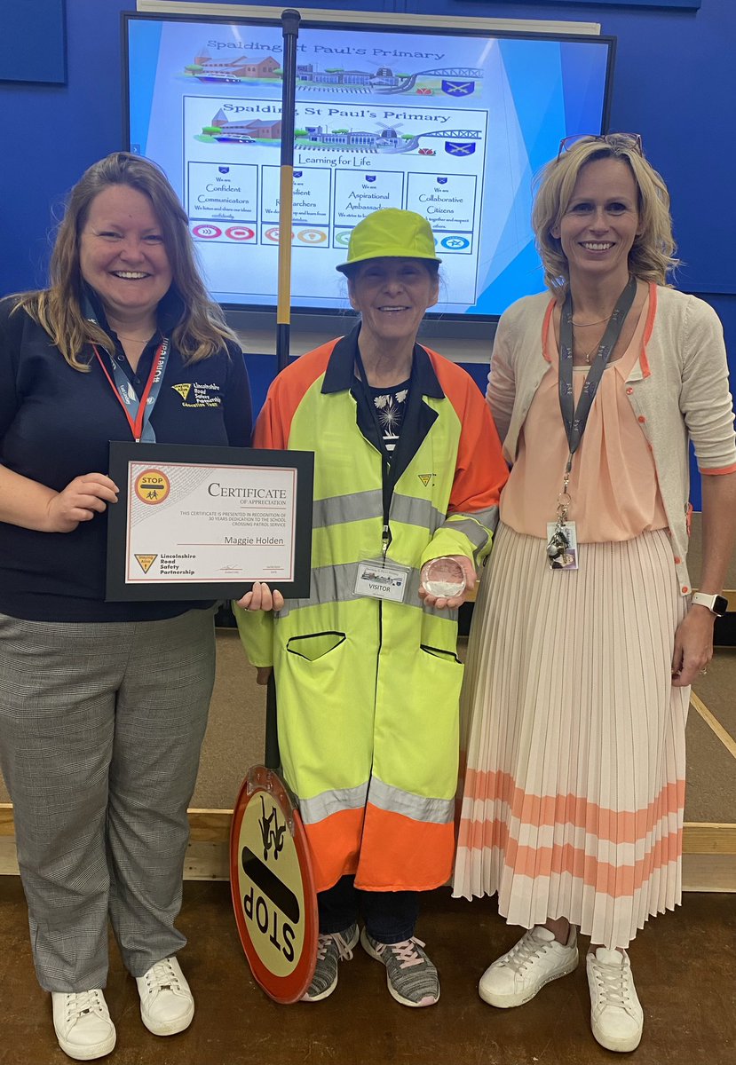 rso_natascha's tweet photo. After 30 years the wonderful Maggie can now take on her new adventure, retirement! The teachers and pupils celebrated Maggie’s service during this morning’s assembly. The passing of lollipop to Luke wouldn’t have been complete without the teachers being crossed on her final duty. https://t.co/ASxd981sgx