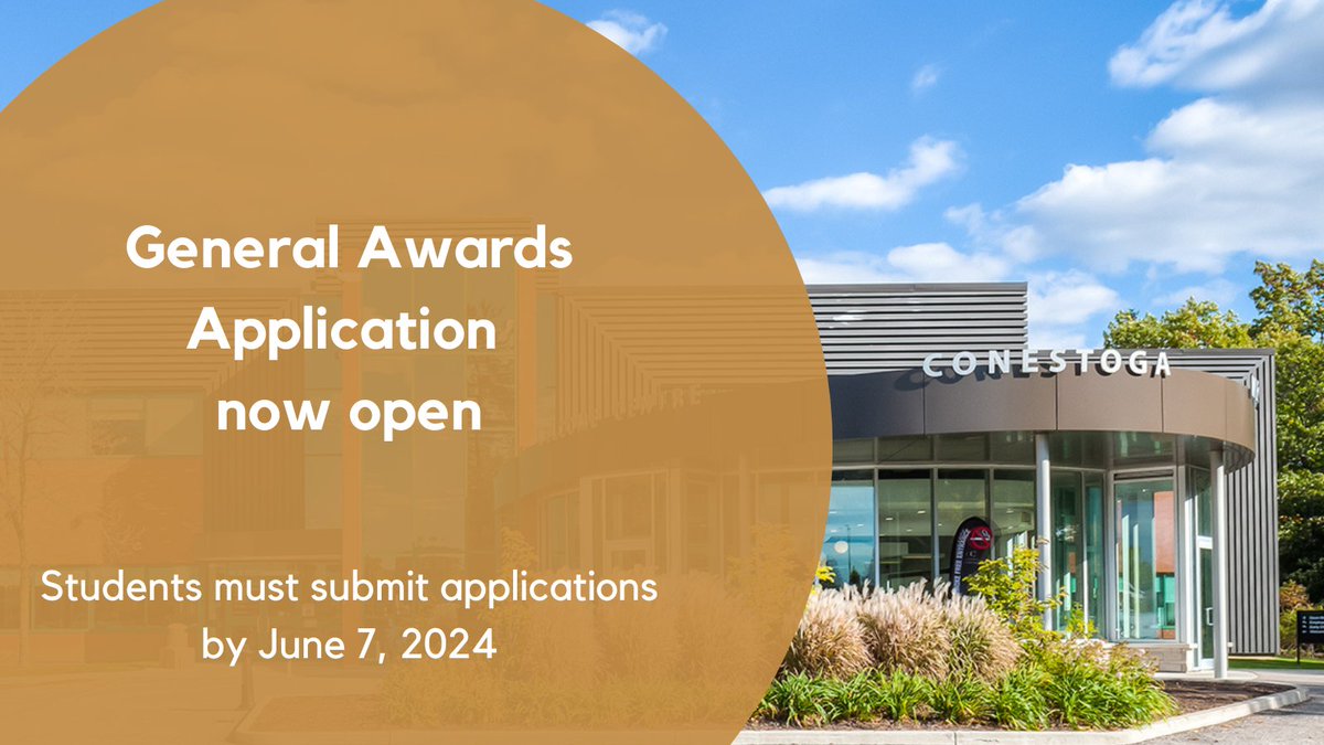 More than 400 awards, bursaries and scholarships are available to Conestoga students each year. Students should submit a General Awards Application by June 7 to be eligible for this term. For more information or to apply, visit ow.ly/B3xE50RSCrk.