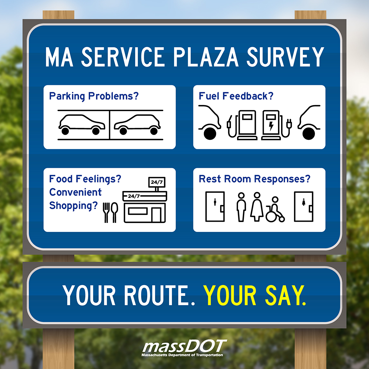 Traveling this weekend? We are looking to improve our MA Service Plazas. If you visit a #MassDOT service place this weekend, let us know how we can improve and take our survey. ➡️ow.ly/j0Cg50RhFg4