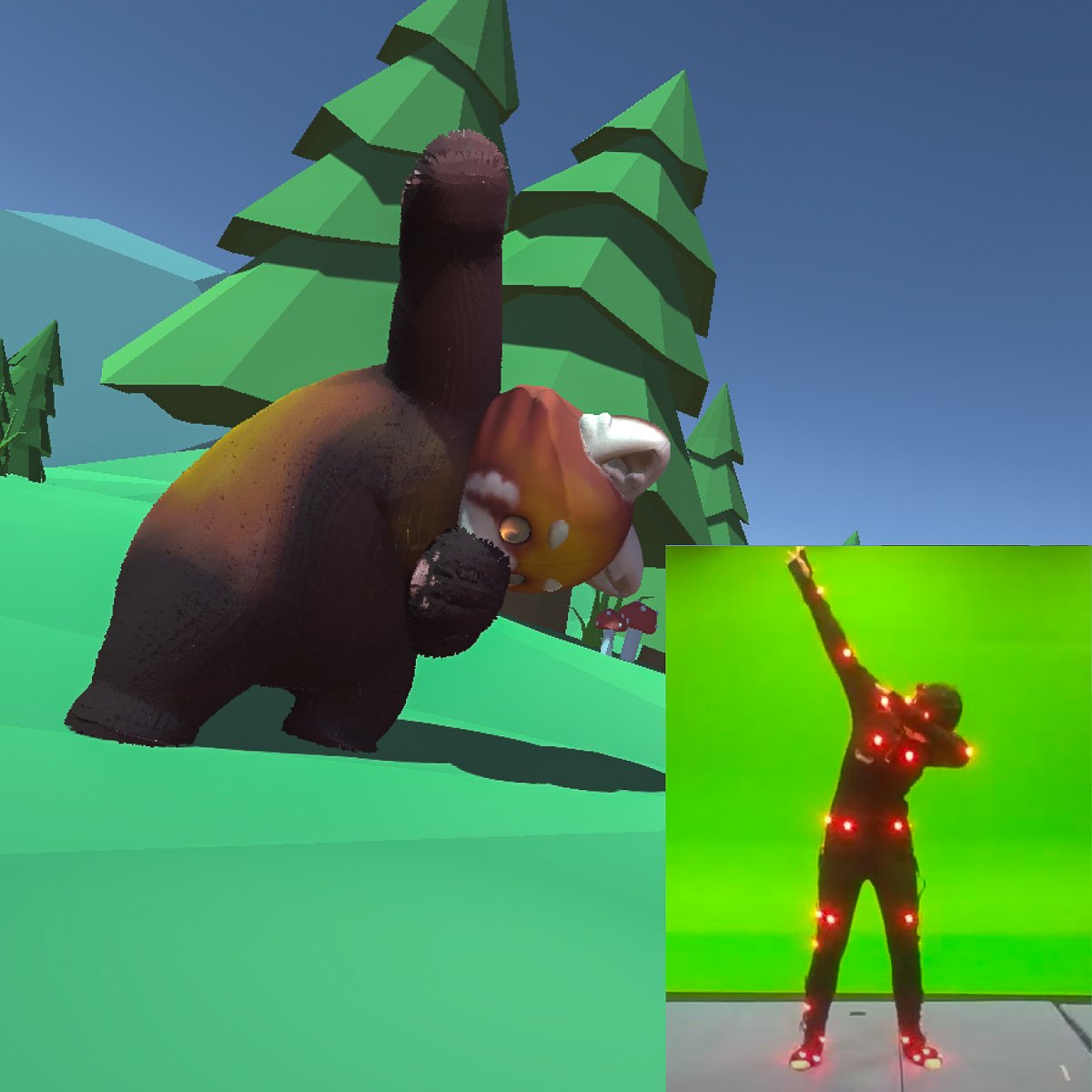 SFU's tweet photo. Have you ever wanted to don a motion capture suit?
 
During the spring semester, undergraduate students in the @SIATSFU program gained valuable hands-on experience and practical skills by using motion capture technology. Say "Hello" to Cappu the Red Panda! 👋
 
#SeeYourself https://t.co/Wb3gAvpwja