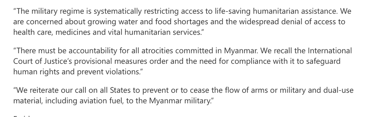Good statement by Australia, Canada, EU, UK, USA and others on the situation in #Myanmar. 

Time for them to do the same about #Gaza.