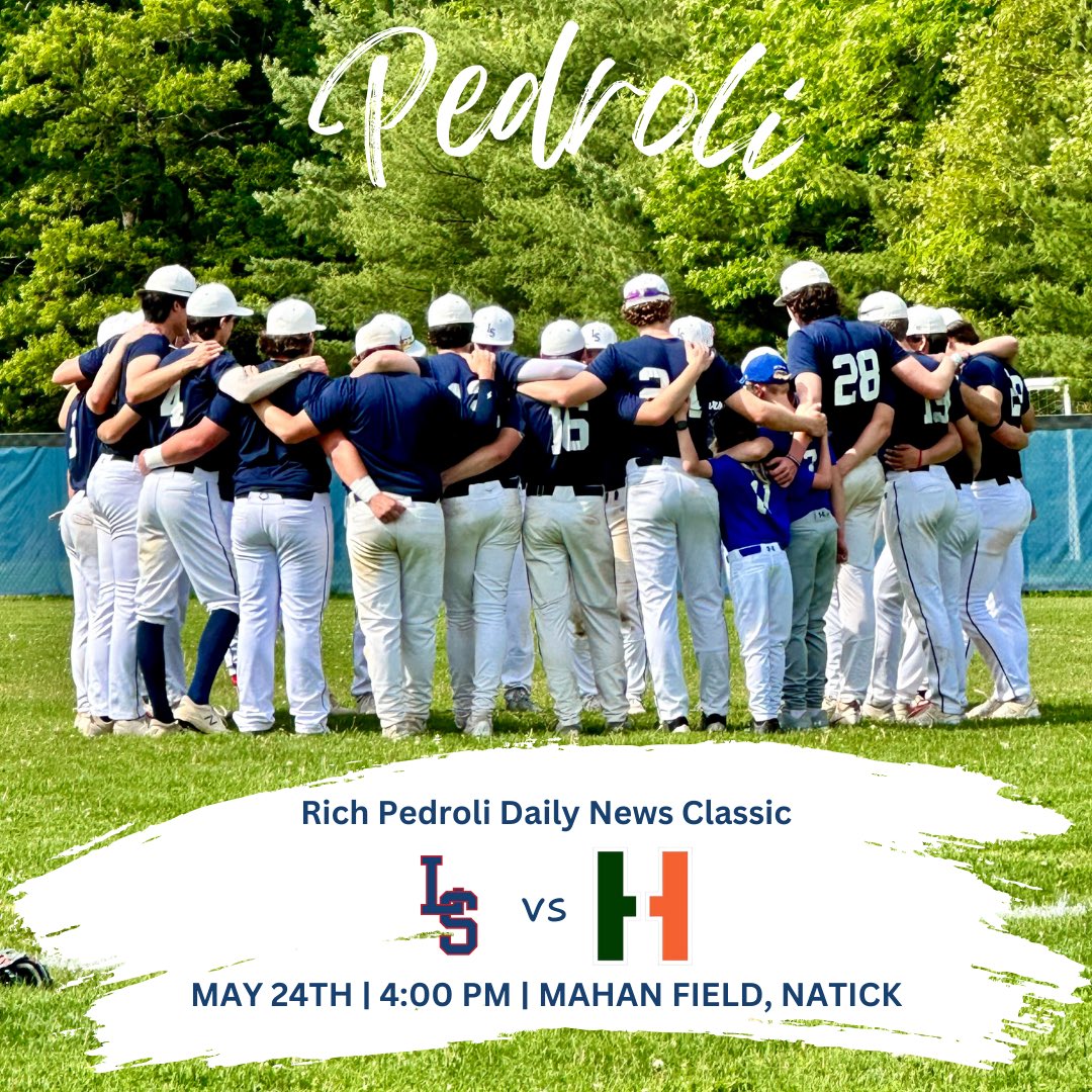 It’s Pedroli weekend! Big matchup vs The Hillers.

🆚 Hopkinton
📅 Fri, May 24th
📍 Mahan Field, Natick
🕓 4:00 p.m.
💻 bit.ly/LS_Varsity