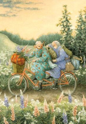 Good Afternoon I wonder where these two are going. Certainly heavy laden Finnish Artist Inge Löök. Aunties/Grannies