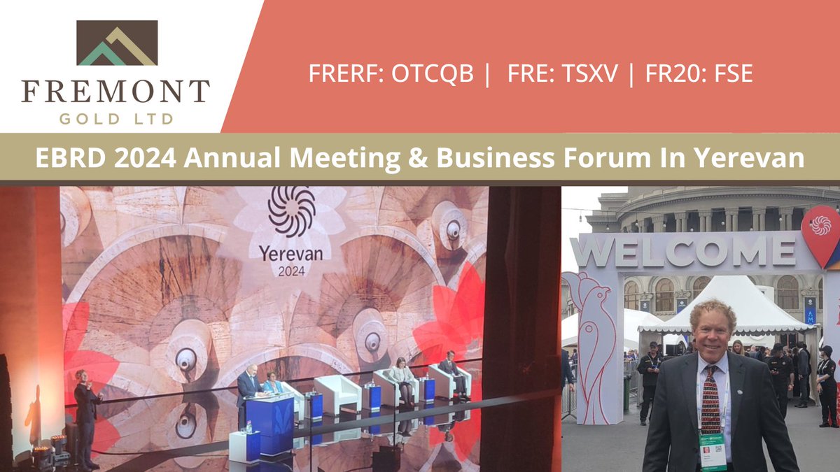 GoldFremont's tweet photo. Fremont Gold was pleased to attend the EBRD 2024 Annual Meeting &amp; Business Forum in Yerevan.

President &amp; CEO Dennis Moore connected with govt &amp; industry leaders from Armenia &amp; beyond.
$FRE.V $FRERF
#EBRDam
#FremontGold
#JuniorMining
#gold
#goldexploration
#exploration
#mining https://t.co/NjSjIuv4YK