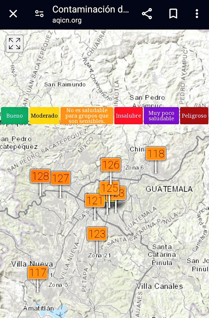 Índice de Calidad del aire en Guatemala continúa mejorando respecto al resto de la semana, según mediciones publicadas en varios portales
