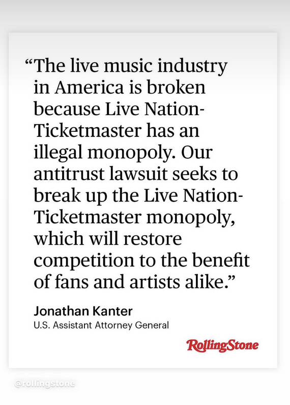 The day the music died was the day Ticketmaster was born. It has damaged our culture and our lives beyond measure. Like Clarence Thomas, the CORRUPT CREEPY ONE, has also damaged our nation beyond repair.