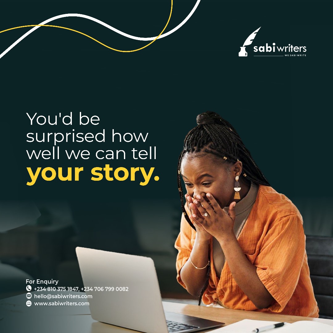 Do you have a story begging to be told, but stuck in it?

We are here for you.

Reach out to us today at hello@sabiwriters.com, and let’s turn your experiences into something special.

#sabiwriters #wesabiwrite #contentcreationcompany #yourstorydeservestobeheard