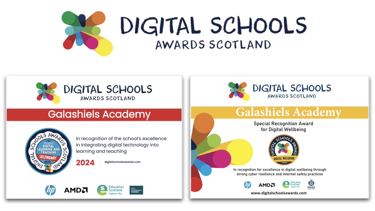 Galashiels Academy (@gala_academy) on Twitter photo We are delighted to announce that we have been awarded the following awards from Digital Schools Award Scotland. <a href="/Schools_Digital/">Digital Schools</a>!
⭐️ Digital Schools Award
⭐️ Digital Well-being Award
A huge thank you to all the pupils, staff and colleagues who helped achieve these awards! We are delighted to announce that we have been awarded the following awards from Digital Schools Award Scotland. <a href="/Schools_Digital/">Digital Schools</a>!
⭐️ Digital Schools Award
⭐️ Digital Well-being Award
A huge thank you to all the pupils, staff and colleagues who helped achieve these awards!