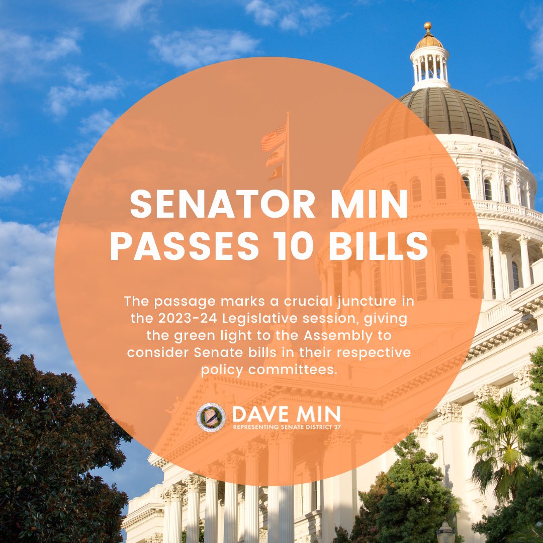 From gun violence prevention, small business relief, to climate action, I am so proud to announce 10 bills passed a full vote in the Senate this week! A big thank you to my incredible team for championing Orange County priorities. Now, onto the Assembly! sd37.senate.ca.gov/news/10-bills-…