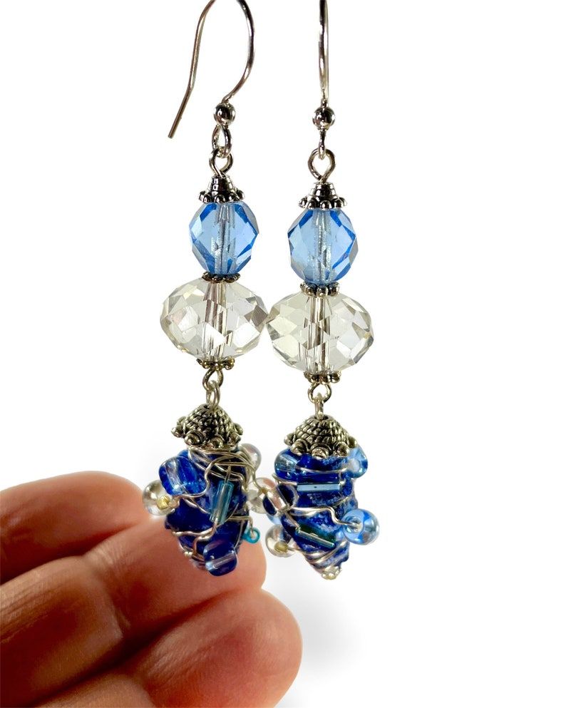 Handmade Artsy Blue Dangle Earrings, Contemporary Fiber Art Jewelry - Etsy buff.ly/44YFoyd 🩵 #shopetsy #shophandmade
