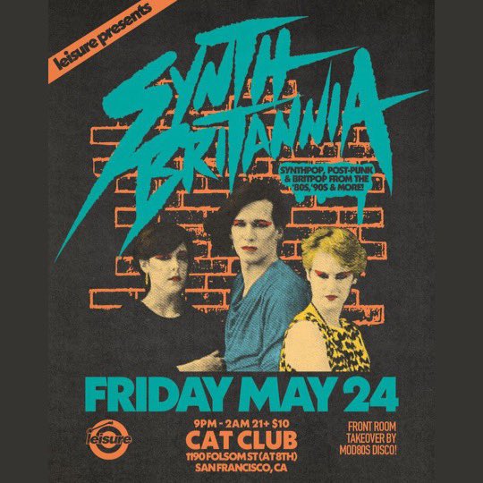TONIGHT, FRI, MAY 24 @Leisuresf - Synth Britannia: A Night of Synthpop, Post-Punk & Britpop Dance to Soft Cell/Pet Shop Boys/Yazoo/Depeche Mode/OMD/New Order/Duran Duran/more + WIN TIX TO OMD! MOD80s DISCO front room takeover Cat Club 1190 Folsom (@ 8th) 9P-2A | 21+ | $10