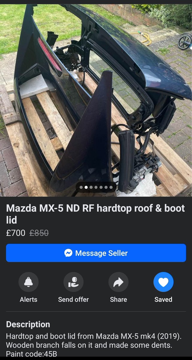 So, I found another Cat S MX5. Way too overpriced, all this considered, but I'll keep an eye to see if they come to their senses.
What are the chances that I've also found the roof and boot lid that came off it?! 🤯