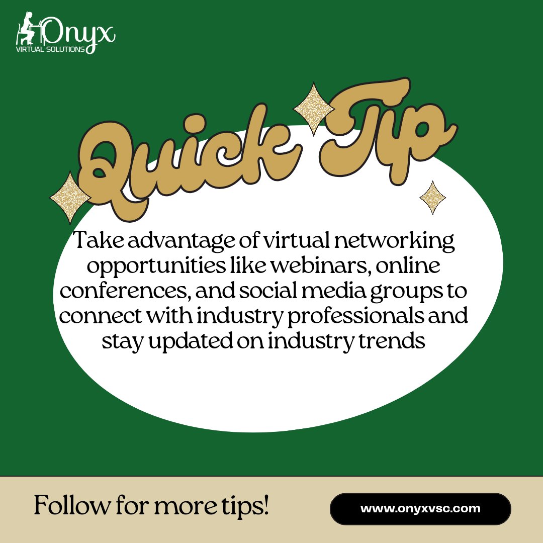 onyxvsc's tweet image. Take advantage of virtual networking opportunities today and start building the professional network you deserve!

#VirtualWorker#VirtualTeam#ProductivityTips#VirtualProductivity#VirtualNetworking#RemoteNetworking#VirtualCommunication#VirtualCollaboration
