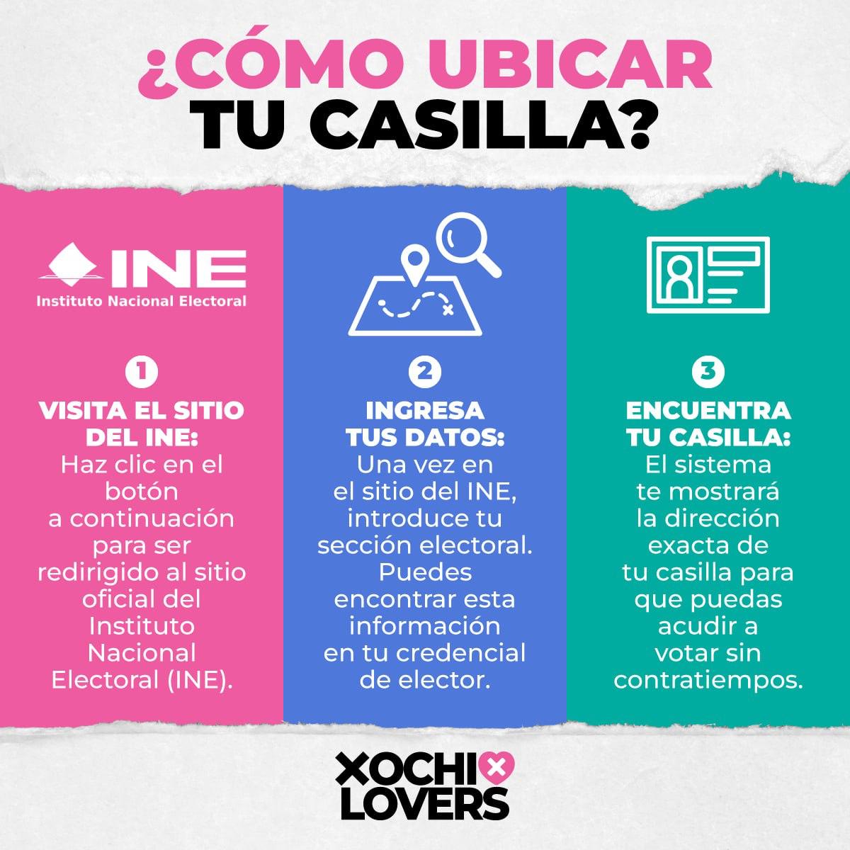 Xochilovers, aquí les dejamos unos datos sobre cómo pueden ubicar su casilla para votar este próximo 2 de Junio.

#SomosMás #VotaXóchitl