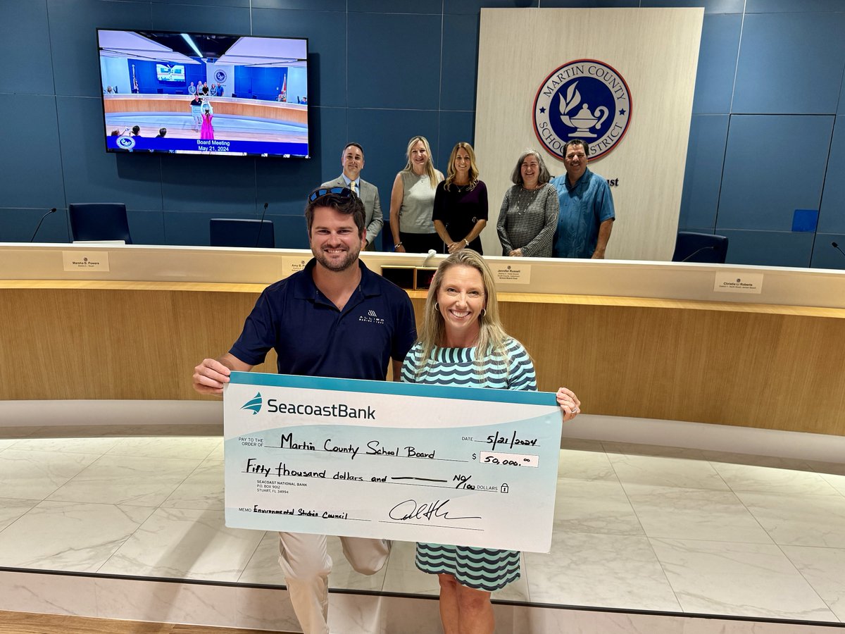 PARTNERS IN EDUCATION 🐢🌊

On Tuesday, @suptmaine, the Martin County School Board, and the Environmental Studies Center received a generous donation from the Environmental Studies Council that will fund a teacher's salary at the ESC next year. Thanks for going #ALLINMartin👊!