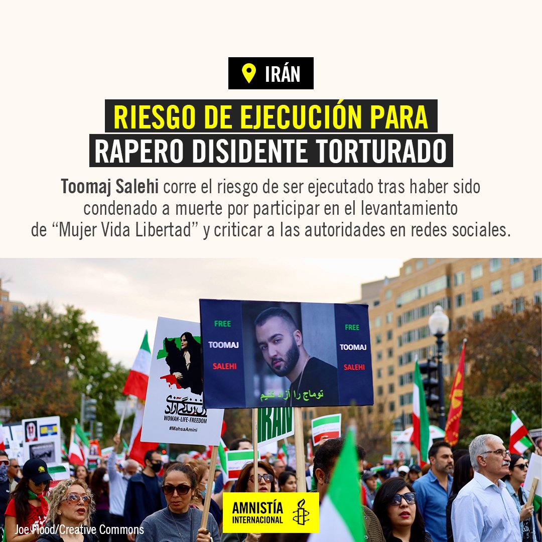 🚨 Acción urgente: el rapero disidente Toomaj Salehi enfrenta el riesgo de ejecución. Su único 'crimen' fue participar en el levantamiento 'Mujer Vida Libertad' y criticar a las autoridades iraníes en redes sociales.
📢Firma aquí amnistia.cl/riesgo-de-ejec…