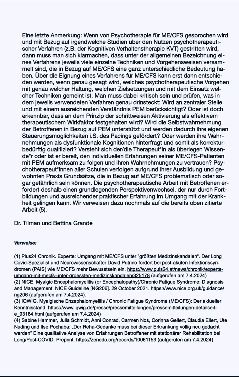 „Sieben Klarstellungen zum Thema #MECFS und Psychotherapie/Psychosomatik“, 

ein Text, gemeinsam mit @GrandeTilman verfasst, abzurufen über die Homepage des @FatigatioeV :

fatigatio.de/fileadmin/Proj…