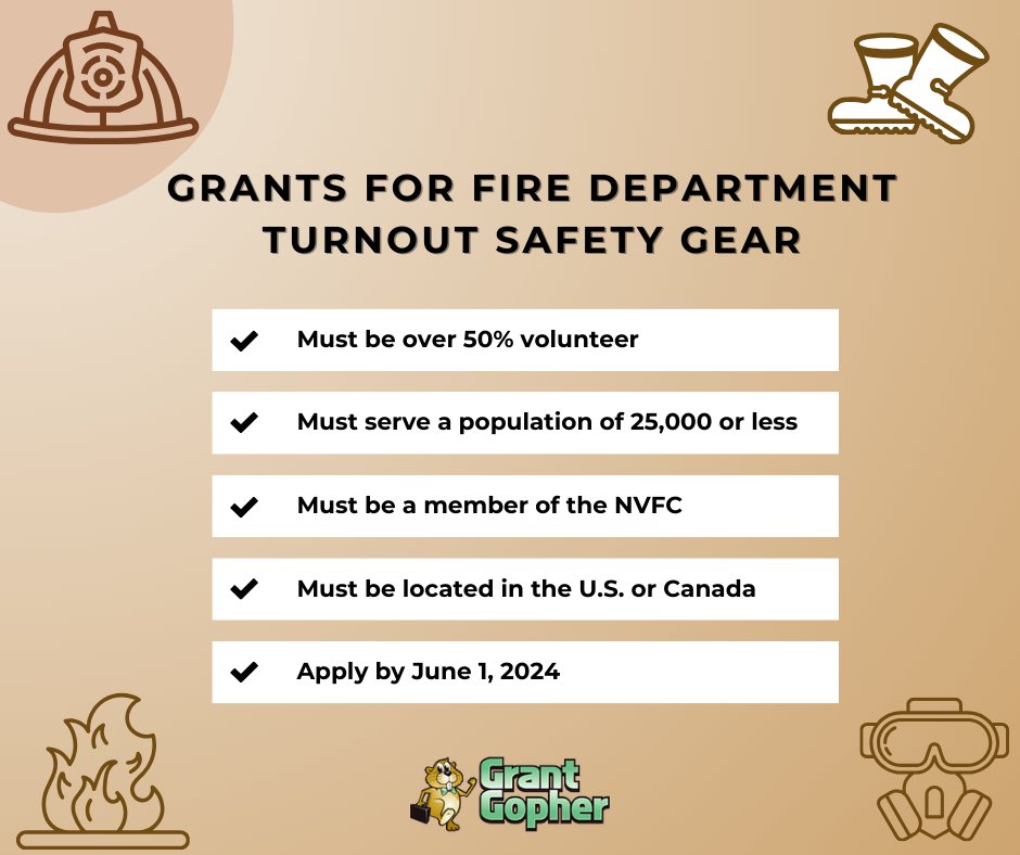 It's Funding Friday! 🥳
The National Volunteer Fire Council is accepting applications for sets of turnout safety gear from all-volunteer or mostly volunteer fire departments. 🧑‍🚒🚒
The deadline is June 1, so get those applications in! nvfc.org/programs/globe…