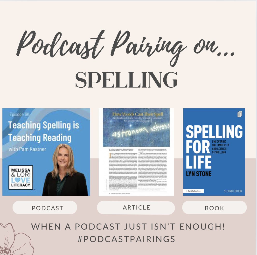 Because sometimes a podcast just isn’t enough… I’ve created #PodcastPairings, pairing my favourite podcasts with books, articles and resources around the same topic! Want to learn more about #Spelling instruction? Check out these Podcast Pairings: 🎧Pam Kastner on