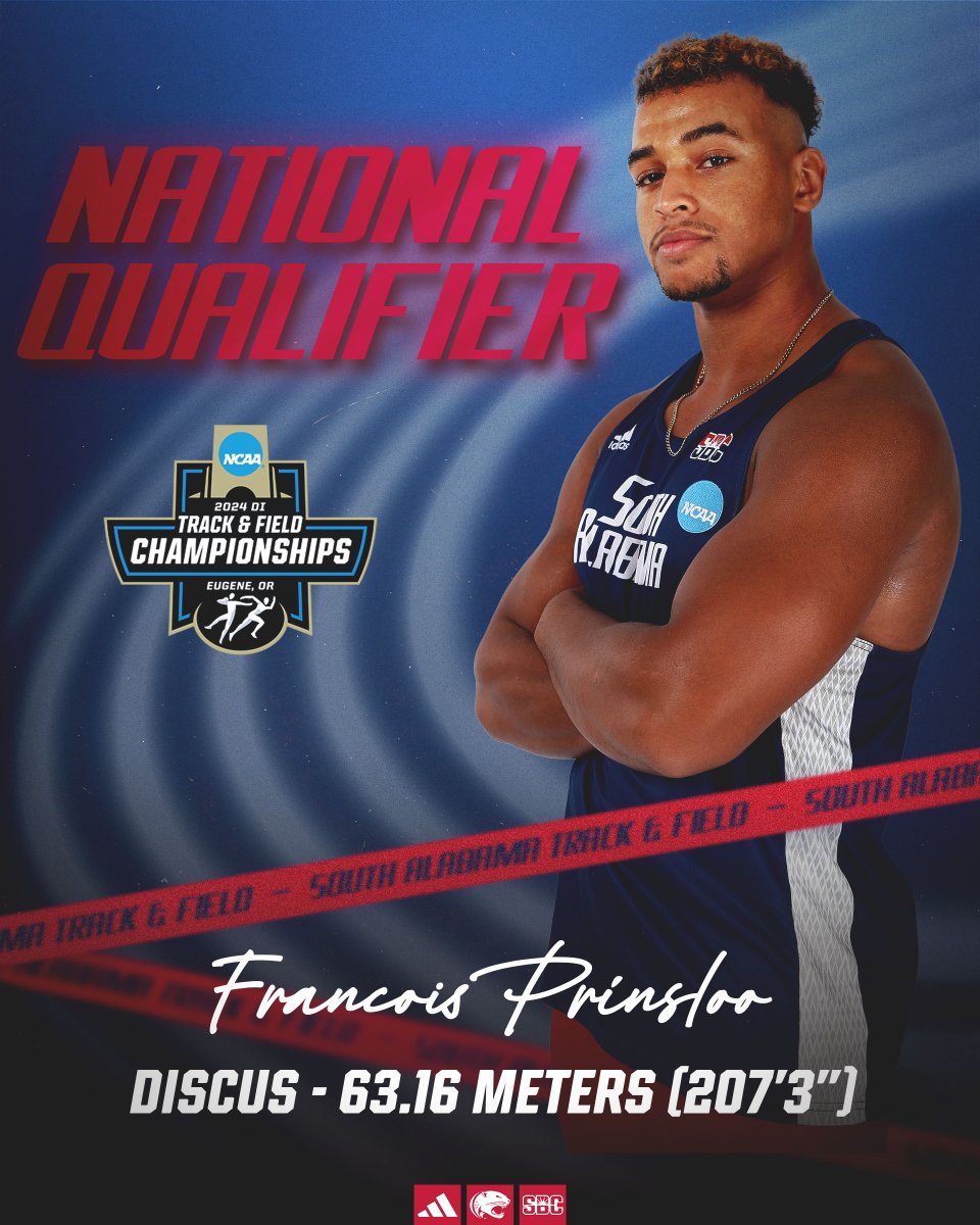 SouthAlabamaTXC's tweet photo. 𝐓𝐢𝐜𝐤𝐞𝐭 𝐏𝐔𝐍𝐂𝐇𝐄𝐃 🎟️

Francois Prinsloo takes first place and punches his ticket to the 2024 NCAA Outdoor Championships in the discus for the third time in his career ‼️

#OurCity https://t.co/mjmcEuglVu