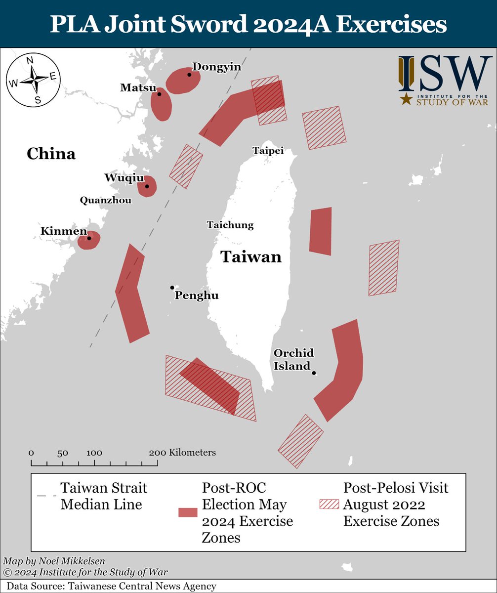 NEW | China-Taiwan Weekly Update, May 24, 2024: The PRC launched two days of joint military exercises around Taiwan to “punish” Taiwan for the election of President Lai Ching-te and what the PRC deemed separatist “provocations” in Lai’s inauguration speech. 1/5 🧵