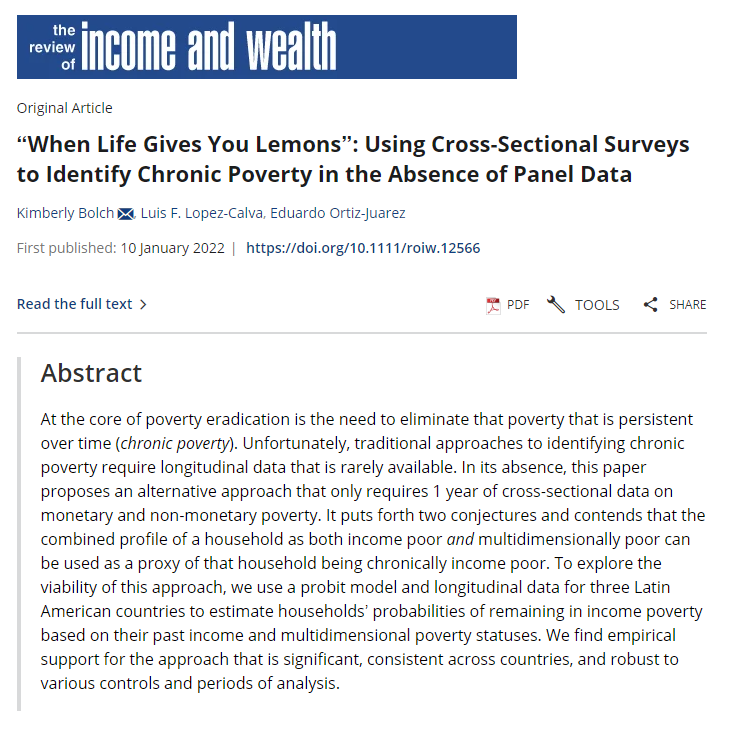 DaveEvansPhD's tweet photo. Can you predict chronic poverty with a single, cross sectional survey? @KbBolch, @LFLopezCalva, &amp; @eduardoortizj provide evidence from three Latin American countries that you can.

Published https://t.co/Owd1HBySAX

Open access https://t.co/axiqkMRnbe https://t.co/CP9n4st5iY