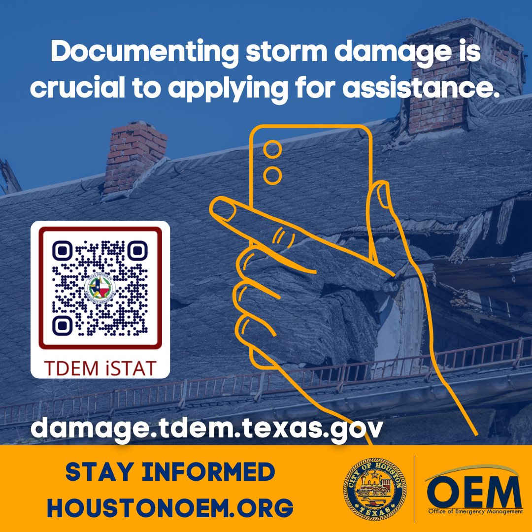 Don't forget: Documenting storm damage is crucial to applying for assistance. Your photos will play a key role in FEMA’s assessment process. To ensure eligibility, report all damages to your property to the State of Texas using the iSTAT tool: damage.tdem.texas.gov.