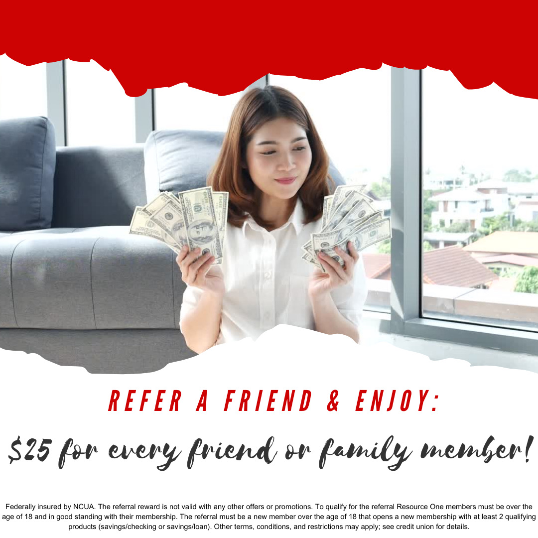 Invite your family and friends to join R1CU! For each new account they open, you’ll get $25. More referrals mean more rewards! Visit us for more info: r1cu.org/member-benefit…