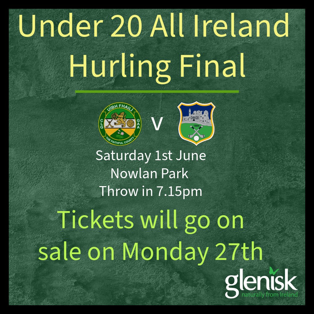 🆃🅸🅲🅺🅴🆃 🆄🅿🅳🅰🆃🅴 Tickets for the All-Ireland Under 20 final will go on sale on Monday 27th. ▪️This will be an all-ticket game ▪️Nowlan Park has a capacity of 28000 ▪️The link for tickets will be posted on all our social media platforms