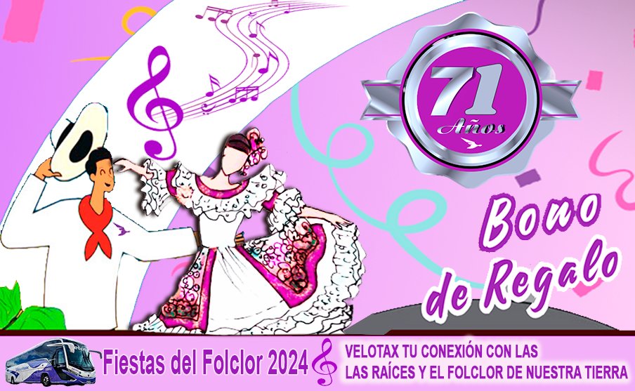 Familia Velotax 
Disfruta de nuestra increíble promoción de junio Viaja con nosotros los días 21, 22, 28 y 29 de Junio de 2024 y recibe un bono de regalo No te lo pierdas en las terminales de Bogotá Terminal Salitre y Sur, Cali y Pereira se estará entregando una tarjeta de regalo