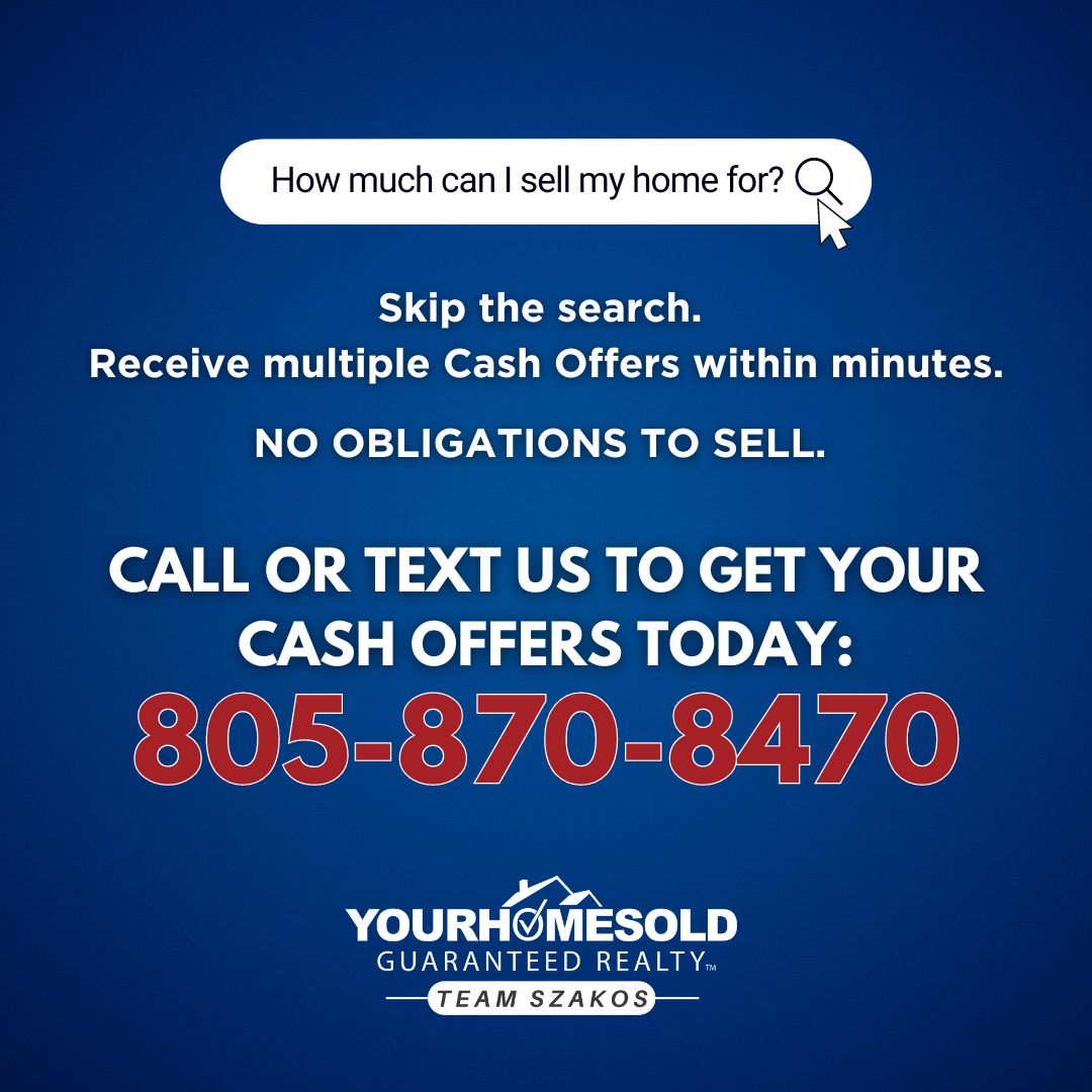 TeamSzakos's tweet image. Cash Talks, and Yours is Calling! ☎️💵 Our Cash Offers Program guarantees a fast and fair deal for your home. Ready to turn the key to instant cash? Call or text us today at 805-870-8470 – let's get your offers instantly! 🏡🔑 #StressFreeSale #FastDeal