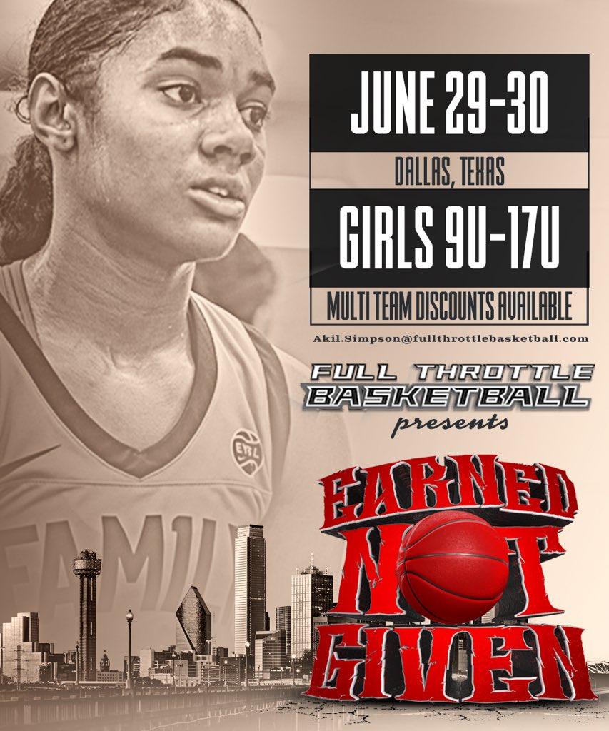 It’s about that time‼️ EARNED NOT GIVEN 😮‍💨 The best in the Southwest are coming to Dallas June 29-30 to prepare for the July live periods. The HOSPITALITY will be 📈, the MATCH-UPS will be 🔥, and the ENERGY unmatched🔋 REGISTER TODAY ⤵️ fullthrottlebasketball.com/earnednotgiven