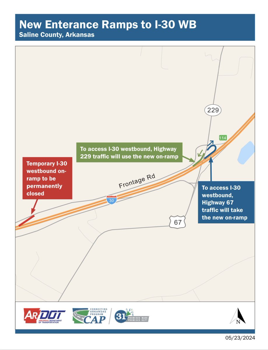 Two new entrance ramps to I-30 westbound in Saline County are now open. The traffic switch onto the new pavement happened overnight last night.
