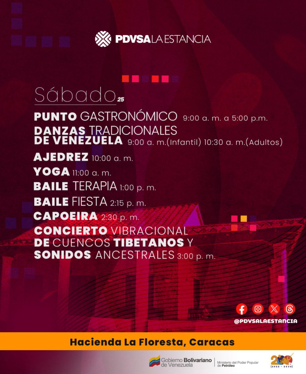 Acércate este #Sábado #25deMayo a nuestra sede de #Caracas y disfruta de la programación cultural. PDVSA La Estancia, espacio cultural de #PDVSA