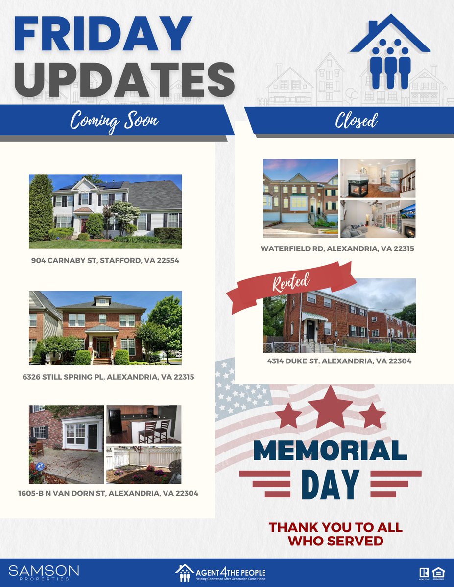 Here's This Week's Friday Roundup!

#buyingandsellingahome #agent4thepeople #realestatewithJenniferDorn #northernvirginiahomesforsale #realestateagent #A4TPT