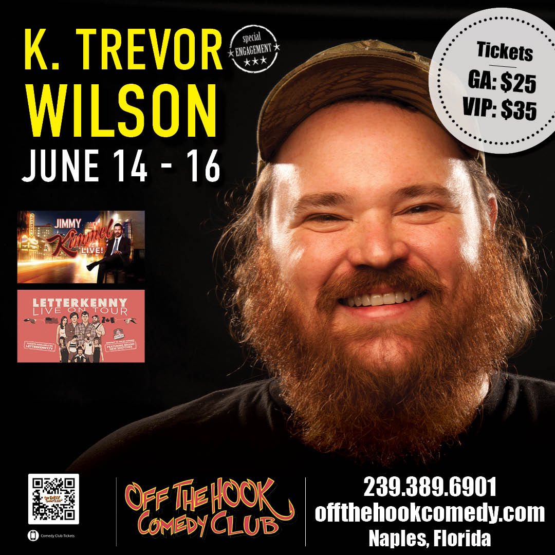 K Trevor Wilson (@ktrevorwilson) on Twitter photo I’m coming to Naples, Florida June 14-16 at Off The Hook Comedy Club with the always funny <a href="/jarrettcampbell/">Jarrett Campbell</a> I’m coming to Naples, Florida June 14-16 at Off The Hook Comedy Club with the always funny <a href="/jarrettcampbell/">Jarrett Campbell</a>