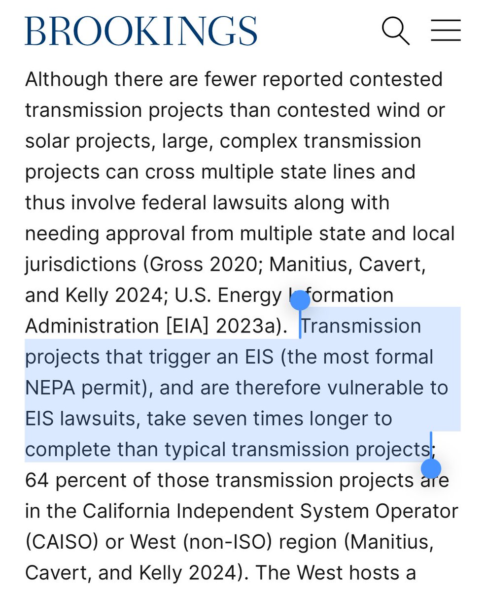 NEPA is a big problem for building large, complex transmission lines. These projects take 7 times longer than normal.