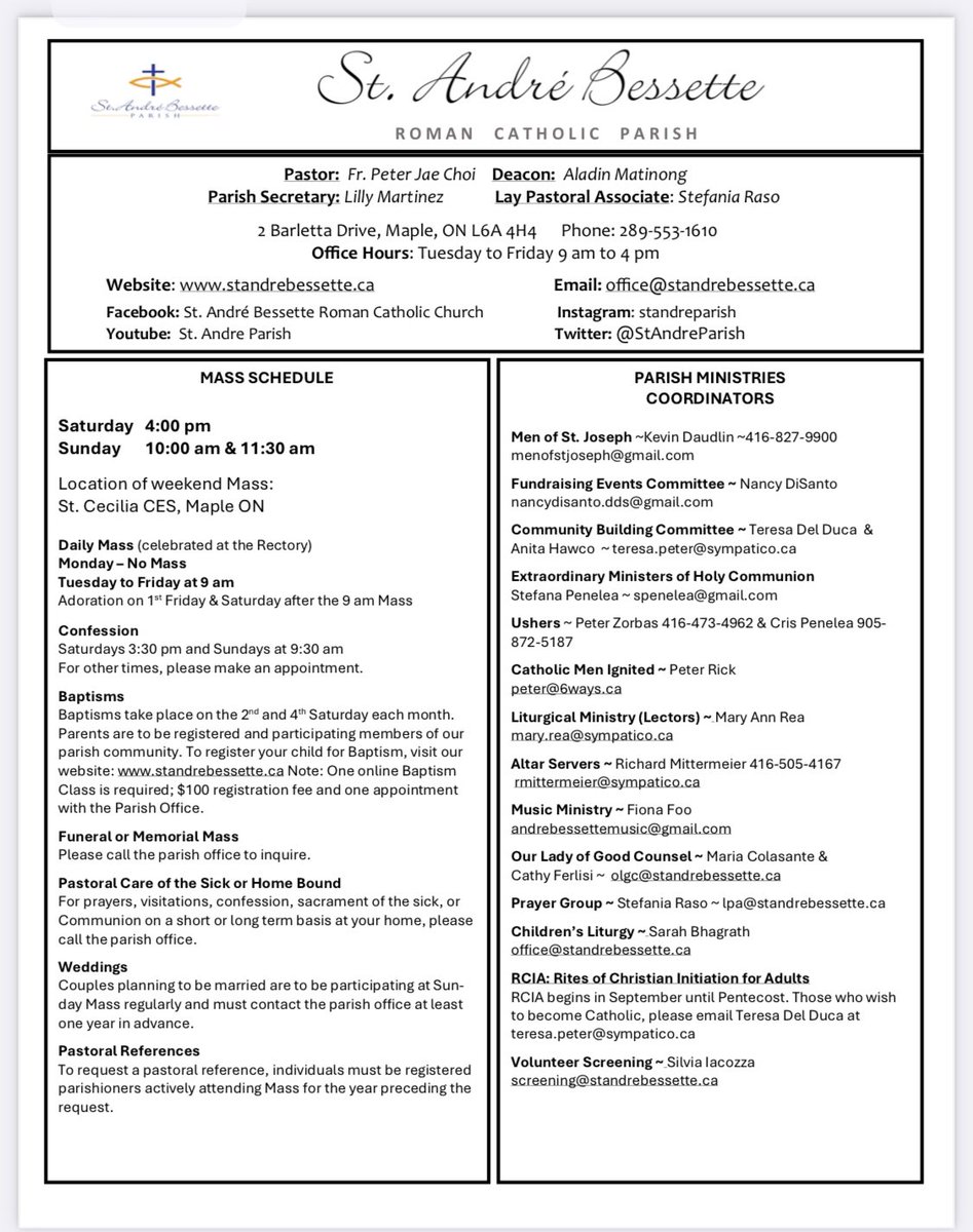 Keeping you informed: Week of May 25-31
<a href="/StCecilia_ycdsb/">St. Cecilia</a> 
<a href="/sra_ycdsb/">St. Raphael the Archangel C.E.S.</a> 
<a href="/WomenofthewordT/">Women of the Word To</a> 
<a href="/WigstonJennifer/">Jennifer Wigston 🙏🏼 📿 🛐 🇺🇦</a> 
<a href="/angelasaggese9/">Angela SAGGESE</a>