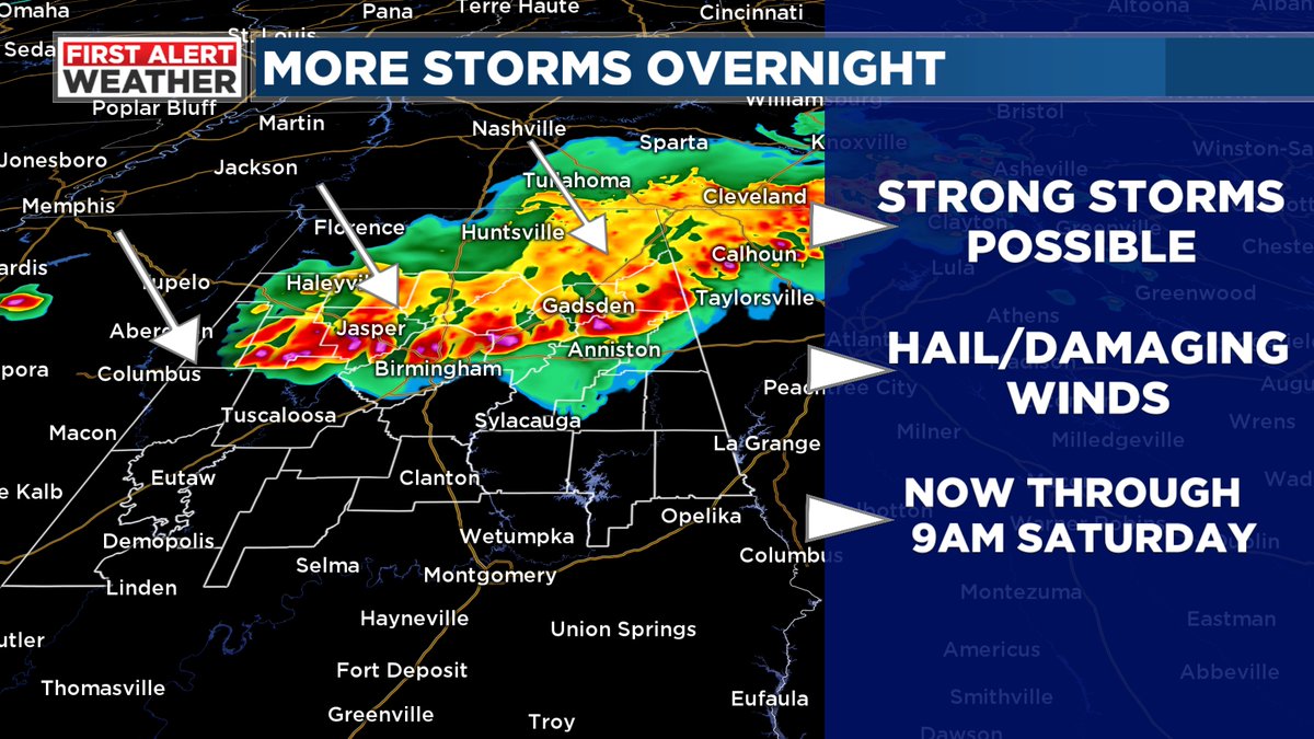 More storms possible overnight and into tomorrow morning #alwx @WBRCweather @WBRCNews