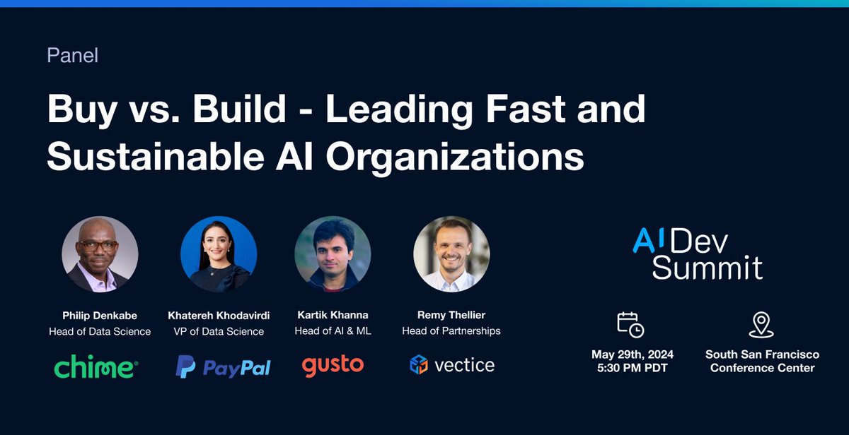 📢Top AI Leaders Panel: "Buy vs. Build: Leading Fast and Sustainable AI Organizations"

Learn from leaders at PayPal, Chime &amp; Gusto at our panel session at this year’s AI Dev Summit 2024.

➡️ blog.vectice.com/vectice-hosts-…